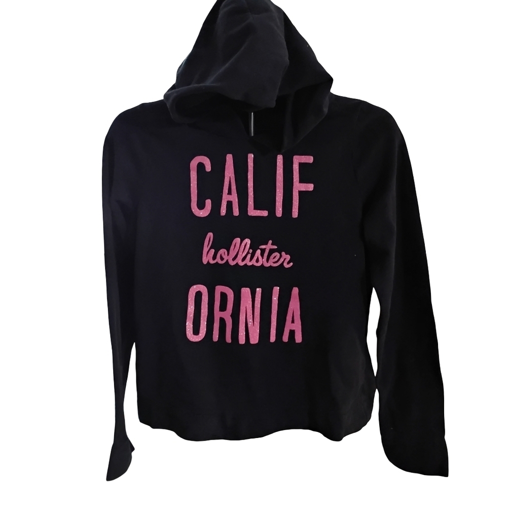 Hollister Y2K Women's Hoodie in Black with Pink Text